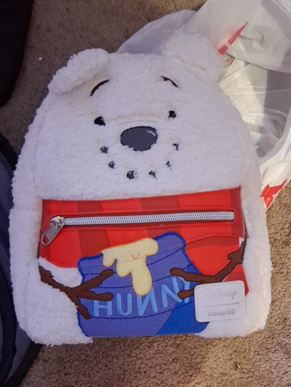 Loungefly White & Red Winnie the Pooh Sherpa Mini Backpack
